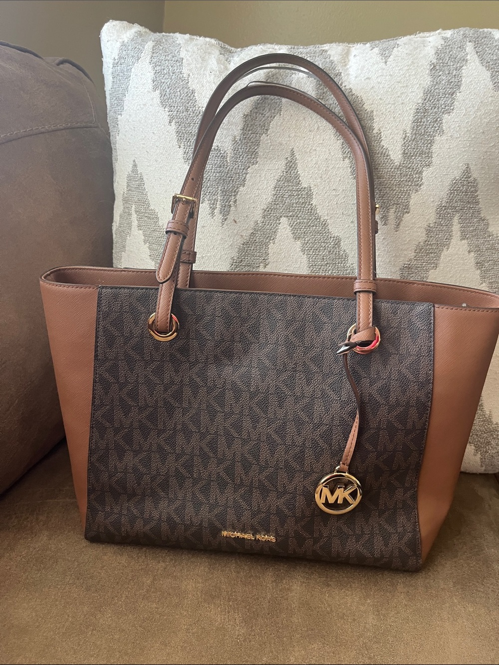 Michael Kors WALSH Signature Brown and Tan Tote Large